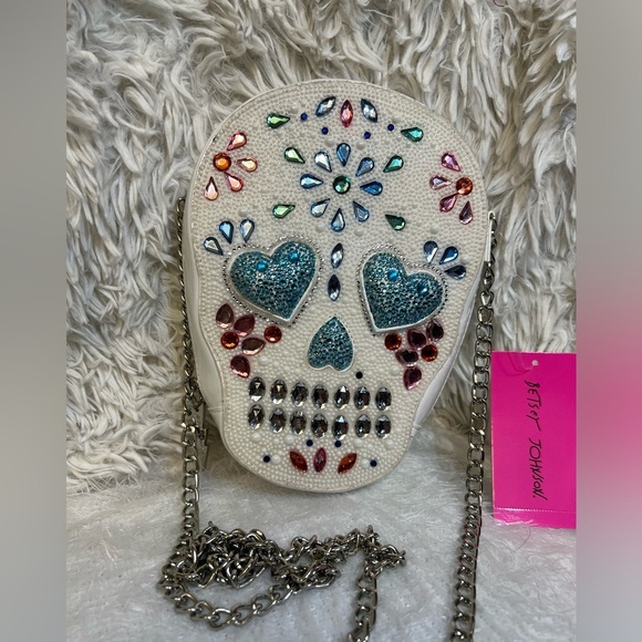 🔥☠️NWT-BETSEY JOHNSON STUNNING BONE-JOUR RHINESTONE CROSSBODY 🔥☠️ - Picture 7 of 15